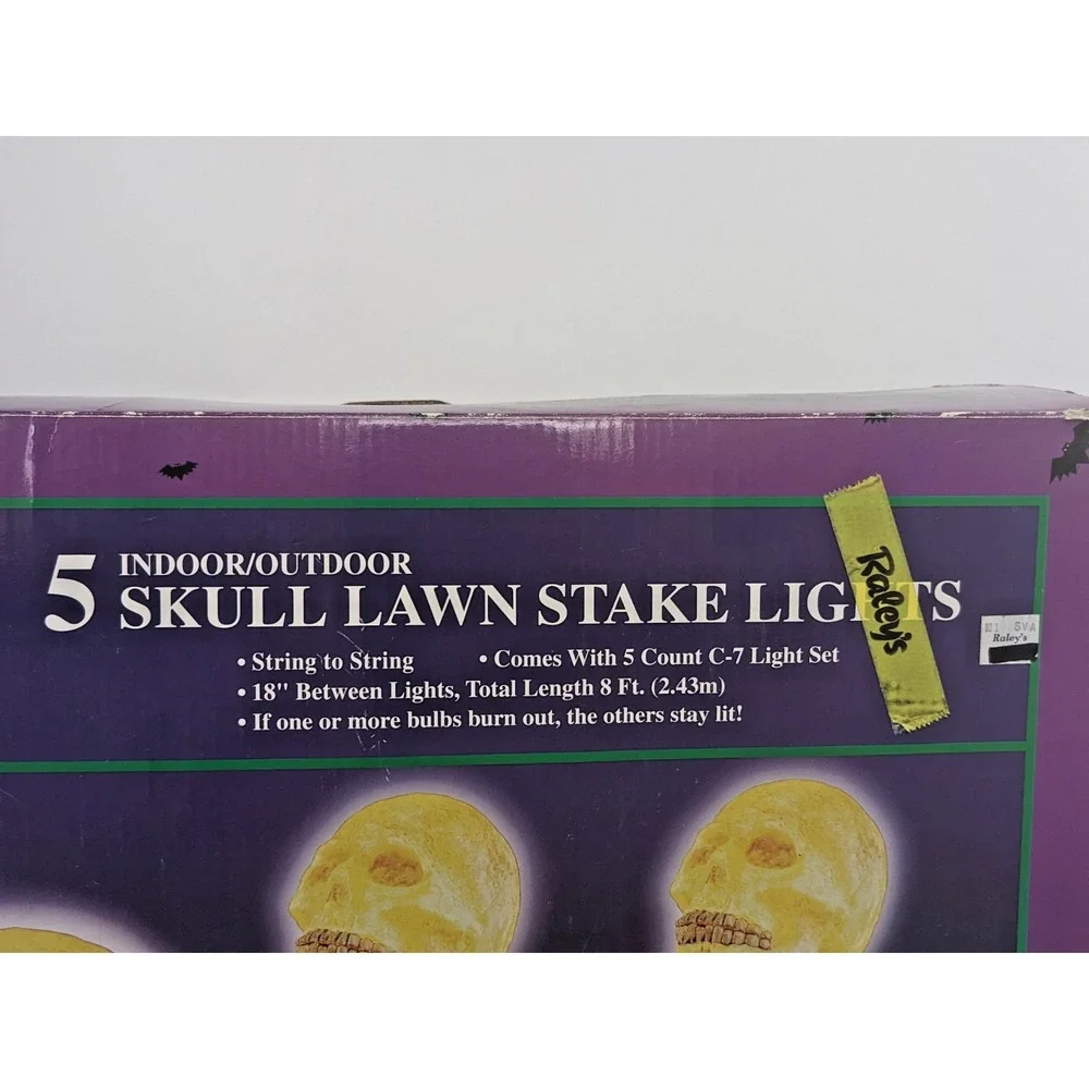 Vintage Halloween Skull Lawn Stake Lights Set of 5 Outdoor Yard Path Lights C7‎